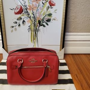 Coach Rowan Satchel Crossgrain Leather Small-Red.